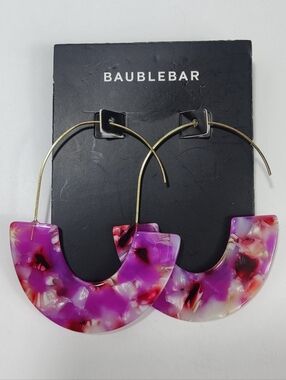 BaubleBar Faidra Pink Purple Acrylic Hoop Drop Earrings Gold Tone Hypoallergenic